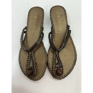 No Boundaries Womens Sandals Size 7 Brown Wedged Slip On Jeweled Thong